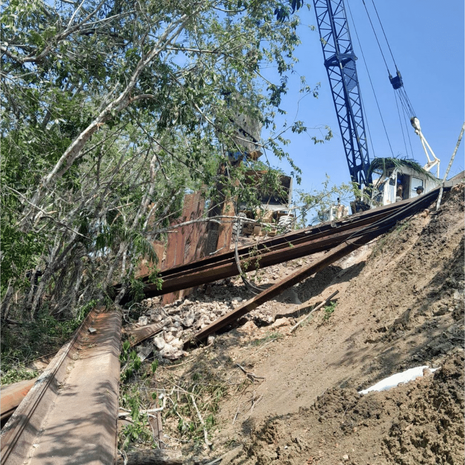 Sheet piling installation at Isabella Bank